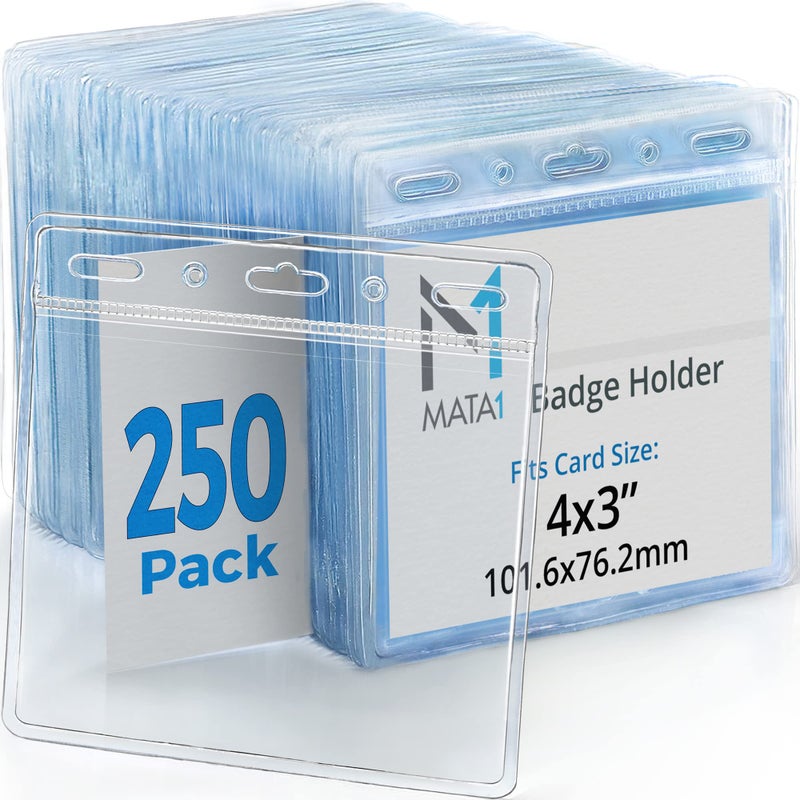 Mata1-USA Plastic Extra-Thick Horizontal Card Protector (Clear, 4x3 Inch, 250 Pack), Large Size No Zipper ID Name Badge Holder - Image 1